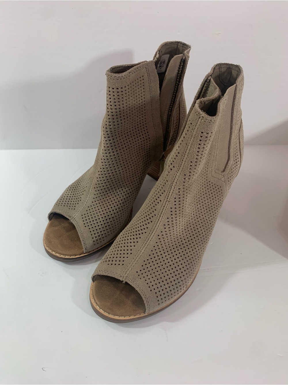 Toms Majorca Stucco Suede Perforated Peep Toe Bootie -8